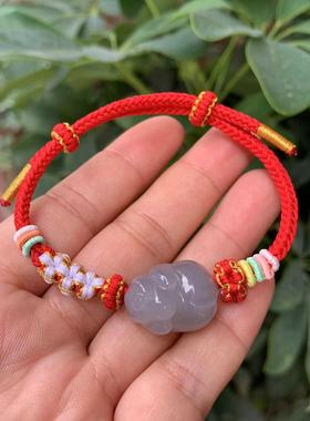 天然和田玉生肖猪手链烟紫玉山料十二生肖小肥猪手链属龙猴三合