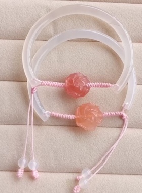 荔枝冻玛瑙半镯手链手工编织多宝牡丹花小兔子桂花和田玉手链手镯