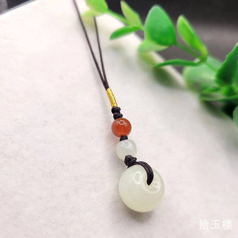 天然和田玉白玉平安扣手机链男女款玉石包挂U盘吊坠面包扣挂坠