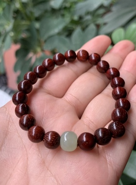 天然和田玉手串带星小叶紫檀8mm手串单圈手链男女檀木和田玉手链