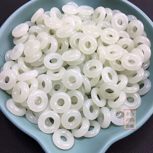 新疆和田玉甜甜圈且末料白玉面包圈连接环平安玉环圆圈跑环配件