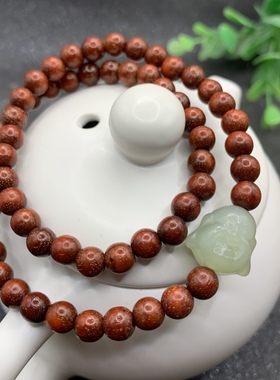 天然和田玉弥勒佛头手链小叶紫檀多圈手串玉石笑佛手串佛公手链