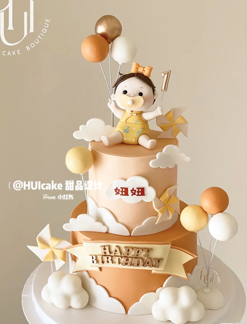 奶嘴宝宝妞妞蛋糕装饰中式小礼服蝴蝶结女孩我一岁啦周岁甜品台r