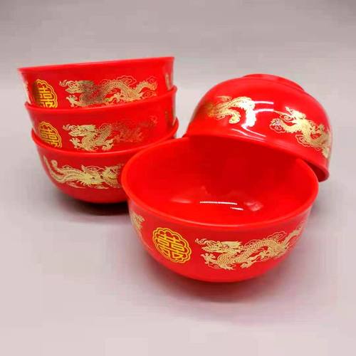 加厚耐摔结婚红色龙凤碗一对