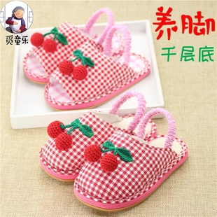 儿童布拖鞋春夏幼儿小童女童1-3-5岁防滑软底室内家居鞋宝宝拖鞋