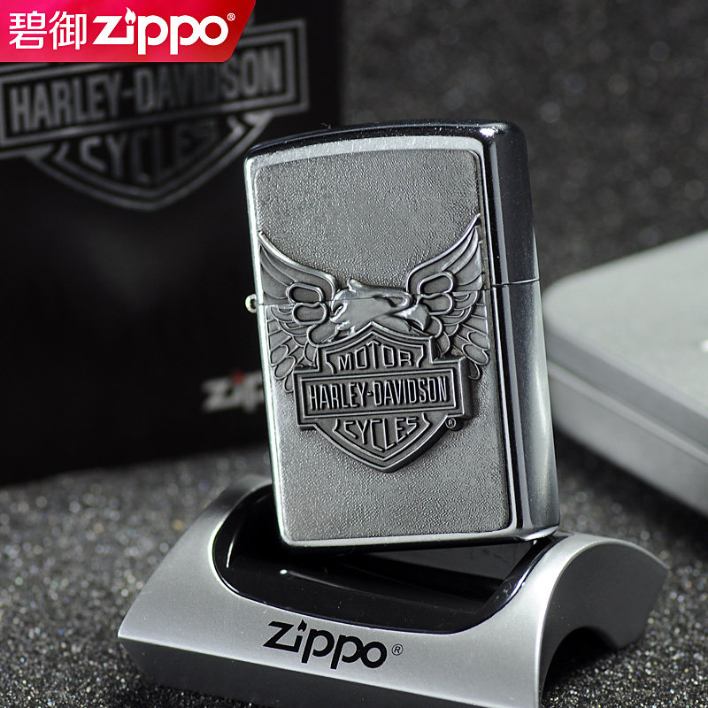 zippo打火机正品限量版哈雷火焰老鹰翅膀贴章绝版老机收藏级正版