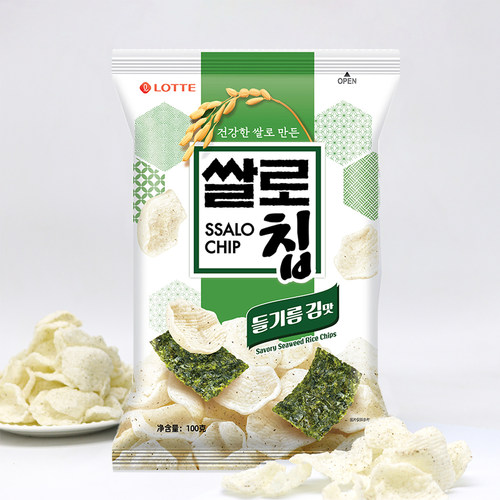 韩国进口乐天紫苏海苔味大米脆片100g休闲膨化零食