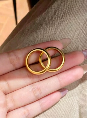 古法加厚泥鳅背素圈戒指男女款情侣戒指对戒对沙金指环黄金色简约