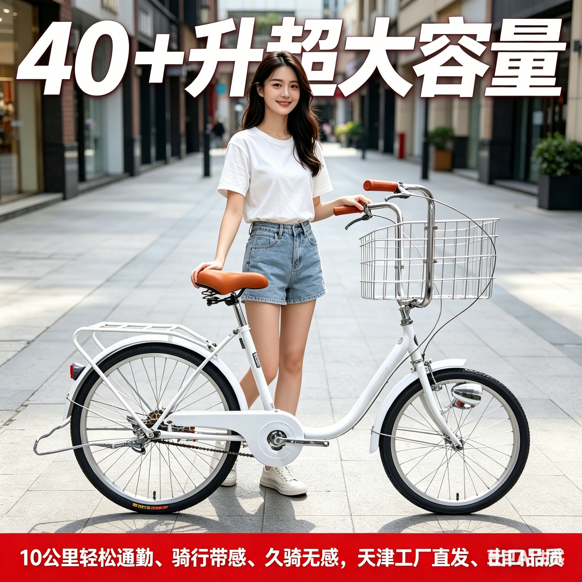 健牌自行车轻便时尚成年高颜大筐学生高颜休闲单车代步自行车成人