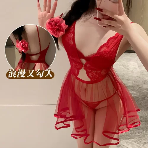 7055潮尚夜总会透视深V睡衣女角色扮演网纱新娘装火辣免脱连衣裙