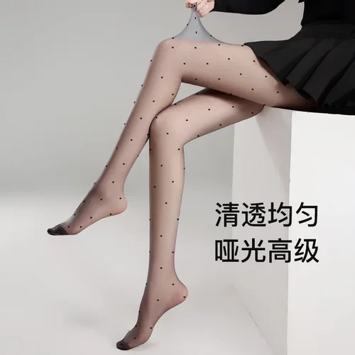 6016黑色波点女防勾丝夏季超薄款0d高透复古灰色加长性感黑丝