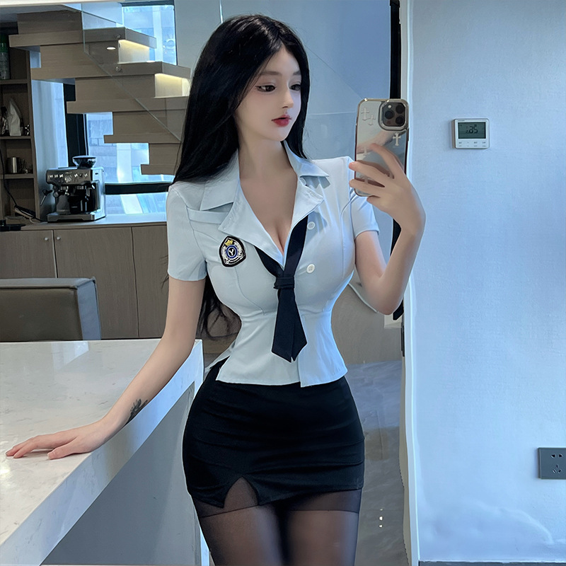 1989潮尚性感内衣女警制服诱惑套装小胸显大激情套装