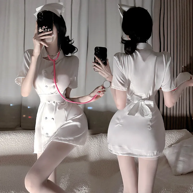 3984潮尚夜总会内衣性感护士制服纯欲睡衣圆领短裙绑带连衣裙