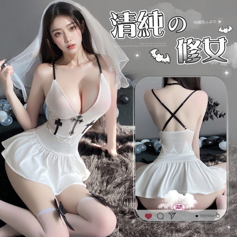 2382潮尚夜总会内衣性感深V可爱修女魔女透视睡裙短裙制服连衣裙