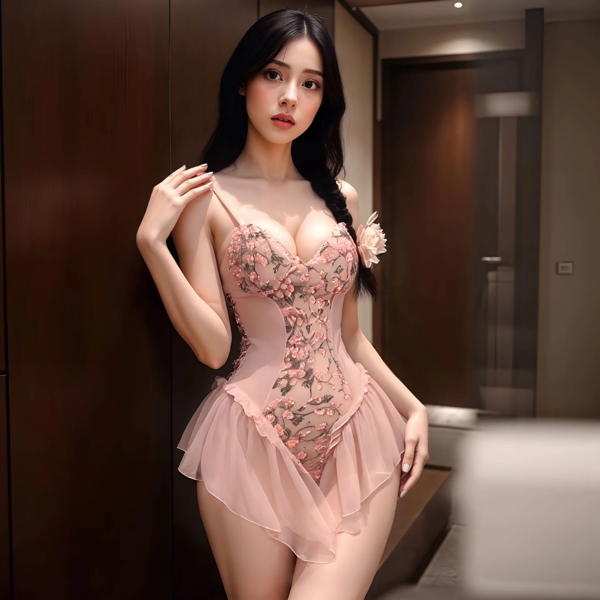 4708潮尚夜总会优雅吊带刺绣欲系修身聚拢碎花网纱绑带紧身连体衣