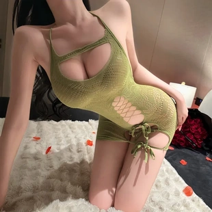 7905潮尚夜总会夫妻网衣性感挂脖纯欲透视诱惑镂空绑带网衣包臀裙