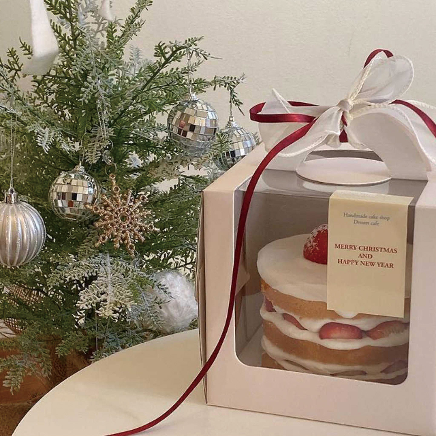 加厚4/6/8寸手提半透明开窗生日蛋糕盒加高烘焙包装盒蛋糕盒底托