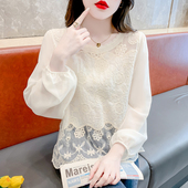 女款 2025年新款 钩花镂空蕾丝小衫 春季 洋气独特别致漂亮长袖 上衣女