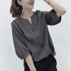 薄款女士衬衫夏季新款设计感小众v领半袖衫上衣时尚宽松显瘦衬衣