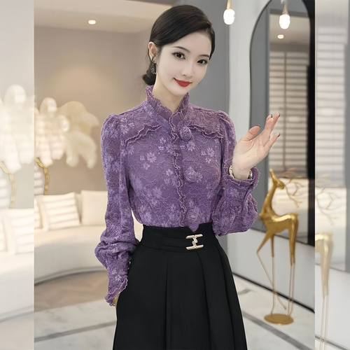 秋冬高级感丝绒长袖衬衫女