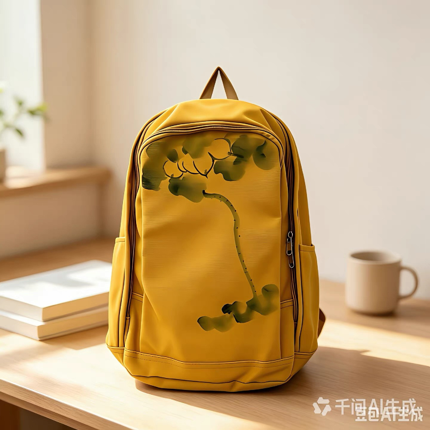 中国风水墨荷花 手绘双肩包 荷叶包 书包女高中生