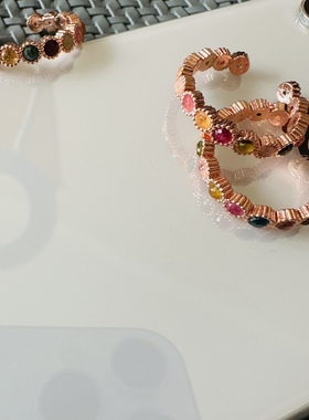 缘绘凤仪 天然碧玺镶嵌铜镀玫瑰金排戒彩宝开口戒指