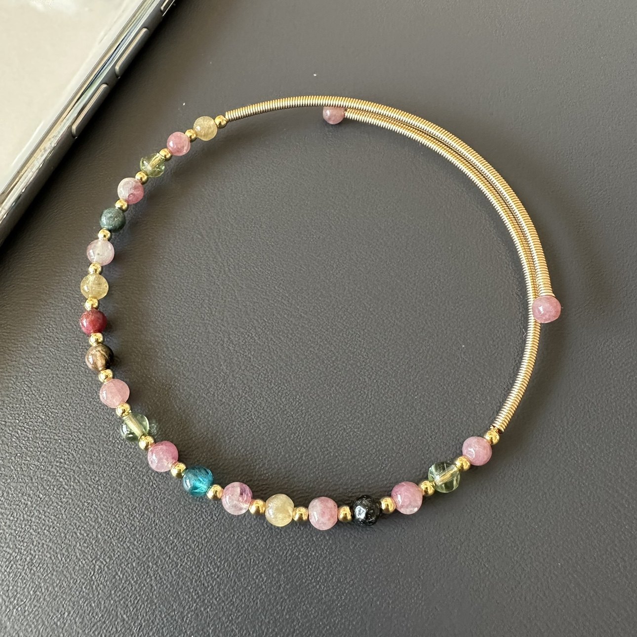 缘绘凤仪  碧玺细珠编织手链 包金14k 绕线 3mm珠