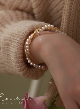 缘绘凤仪 铜镀金缠绕款淡水珍珠心手链ins小众设计高级感