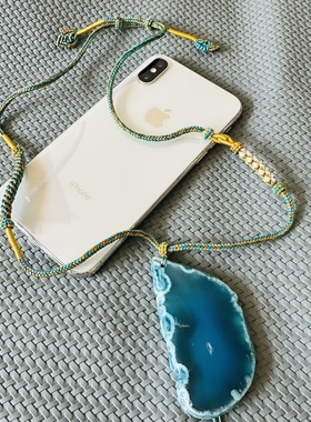 缘绘凤仪 千里江山 手工文艺风中国风编绳项链 冰蓝玛瑙比较大