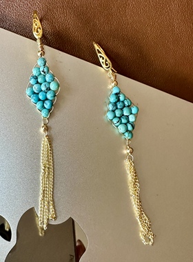 缘绘凤仪 天然原矿随形绿松石 925银镀金耳线