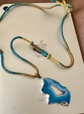 缘绘凤仪 千里江山手工中国风编绳项链 冰蓝玛瑙水晶洞 实物拍