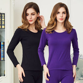 水狐狸新款 精梳棉莱卡单件舒适保暖打底上衣 女士纯棉加大秋衣秋裤