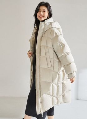 25冬季新款白鸭绒羽绒服长款过膝加厚东北保暖连帽防寒服29032