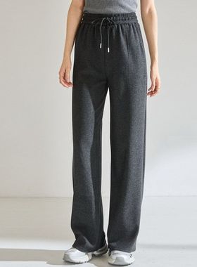 25秋冬新款纯色休闲裤简约通勤运动服阔腿松紧腰宽松拖地裤29044