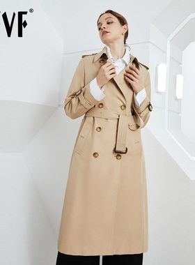 DFVF伊元素风衣女2025新款加长款气质英伦风春秋外套女双排扣现货