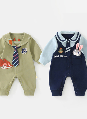 新生儿连体衣秋装龙凤宝宝衣服狐狸先生哈衣可爱兔子警官爬服外出