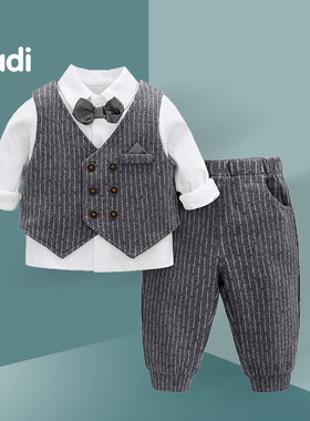 男宝宝一周岁礼服秋冬婴儿帅气套装小西装男孩1岁衣服2西服三件套