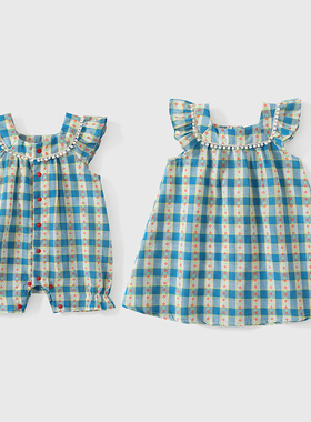 女宝宝衣服一大一小姐妹装夏季公主格纹连体衣潮流女童连衣裙夏装