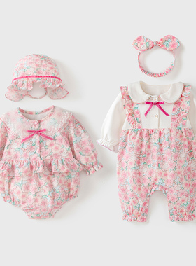 婴儿衣服秋装新生儿女宝宝连体衣满月百天公主超萌哈衣春秋外出服