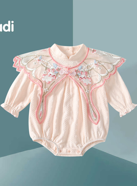 婴儿衣服秋装婴幼儿连体衣宝宝百日宴周岁礼服国风汉服包屁衣春秋