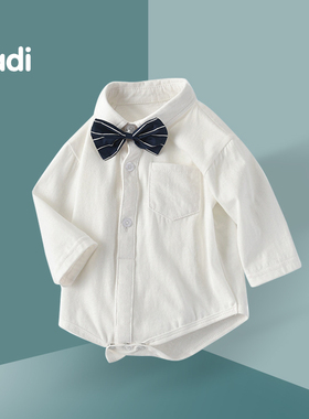 婴儿衬衫礼服男宝宝包屁衣秋季一周岁帅气满月百天拍照服纯棉夏装