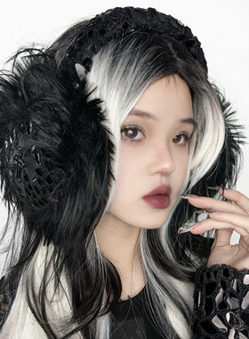 Broken bone原创 亚文化暗黑蛇纹十字架毛绒冬季长毛保暖耳罩头饰