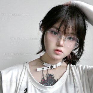 Broken bone原创 亚文化辣妹PU皮扣垂挂金属链条锁骨百搭项链颈饰