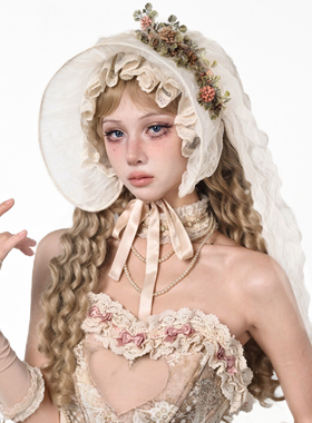 Broken bone原创 欧式复古优雅lolita甜美系带蕾丝圆顶帽网纱礼帽