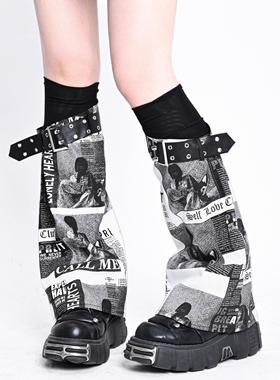 Broken bone原创 亚文化朋克风显腿长复古画报朋克印花原宿腿套