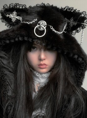 Broken bone原创朋克黑甜punk猫耳帽小众围巾帽子一体头饰女个性