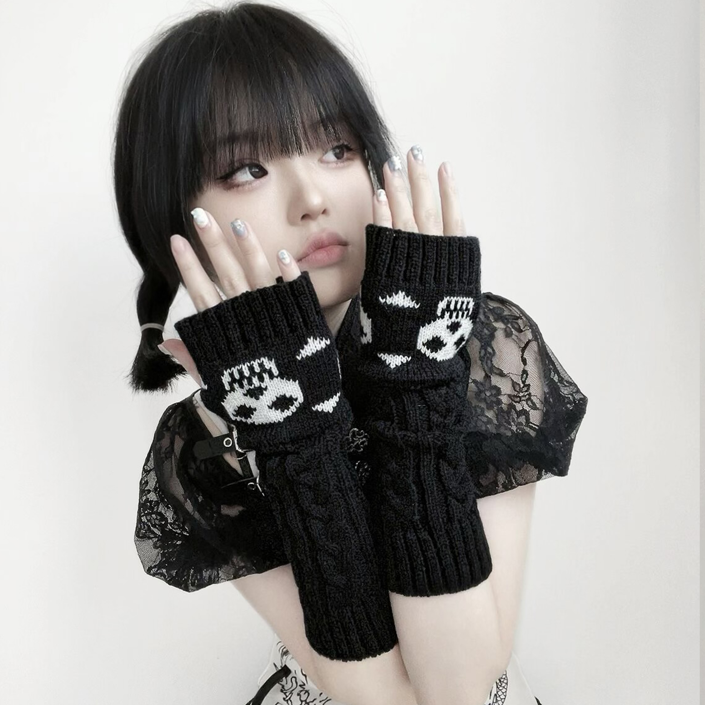 朋克原宿骷髅哥特褶皱搭配袖套