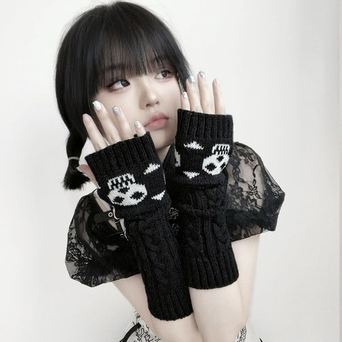 朋克原宿骷髅哥特褶皱搭配袖套