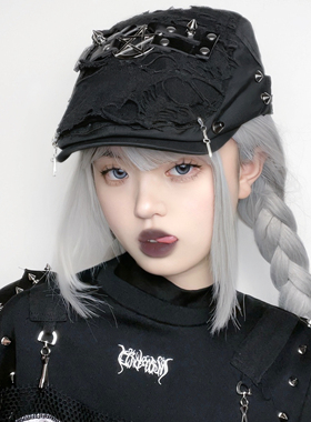 Broken bone原创 朋克暗黑女春夏破碎感休闲大头围破洞画家贝雷帽