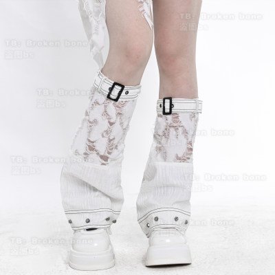 Broken bone原创亚文化朋克小众做旧破洞可调节排扣拼接腿套腿袜